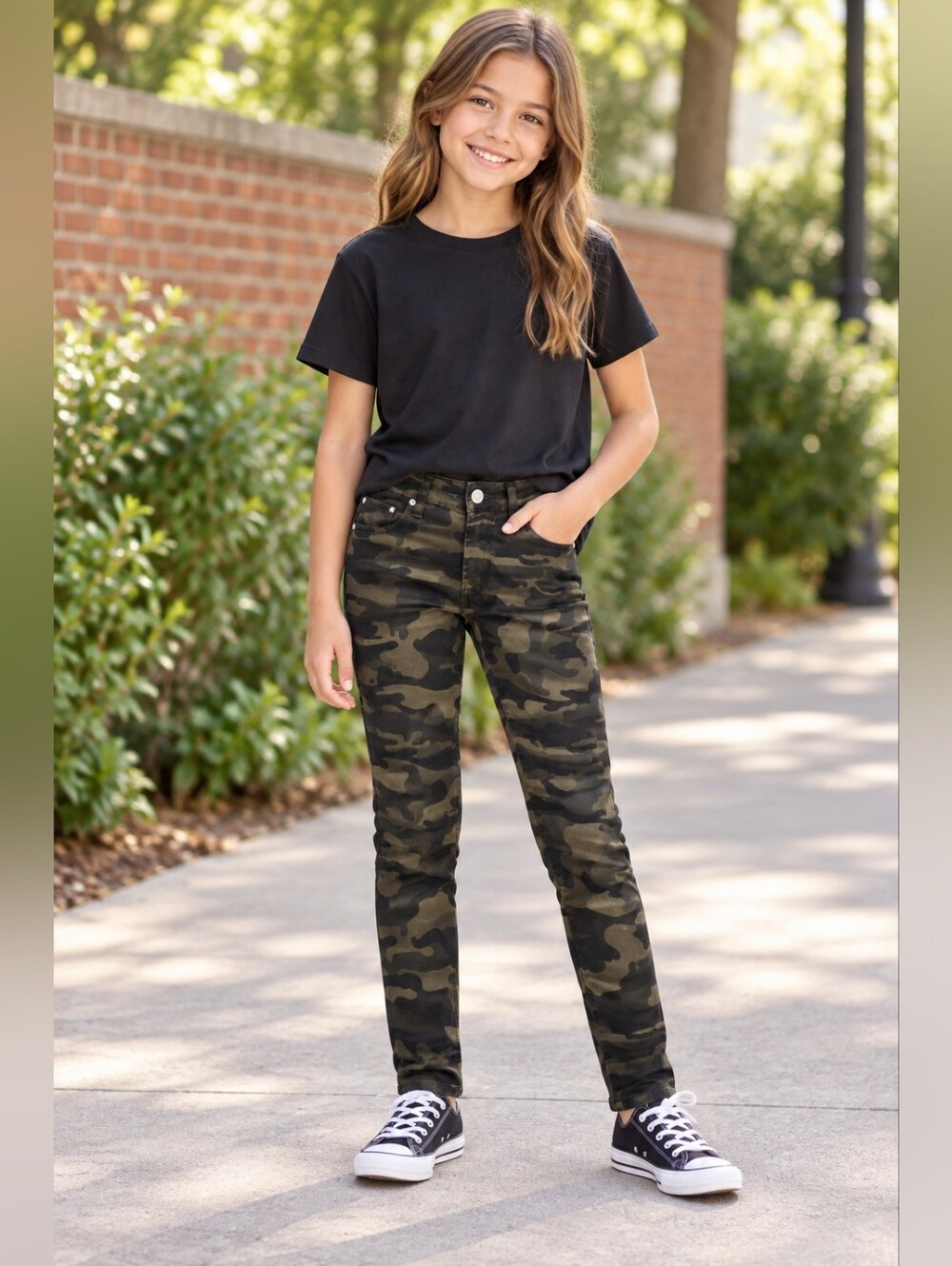 Girls Size 10Y Green Black Camo Skinny Jeans Stretch Pants NWT